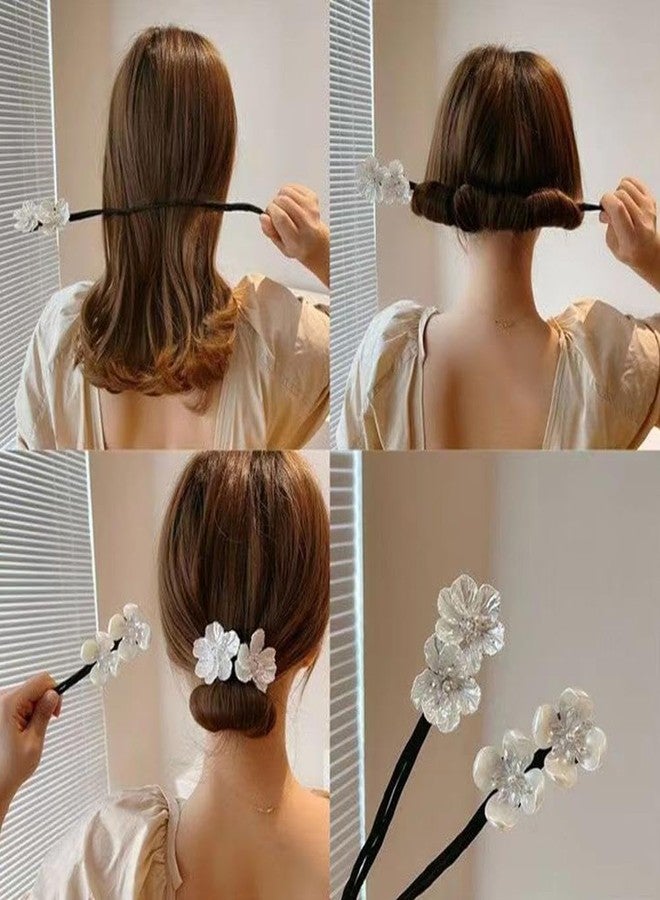 Rosojodg قطعتان من مشابك الشعر على شكل كعكة مزينة بزهور فضية لامعة، مشابك شعر على شكل كعكة، مشابك شعر على شكل كعكة طويلة وسميكة، مشابك شعر نسائية لتشكيل الكعكة والتاج، إكسسوارات للعناية بالشعر - Image 2